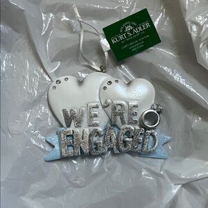 Kurt S. Adler "We're Engaged" Double Heart Ornament - White & Light Blue